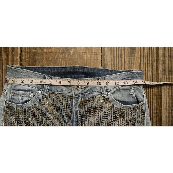 Vtg Y2K Litz Jeans 29 Extreme Distressed Glitzy Metallic Sequin Straight Leg - Picture 9 of 12